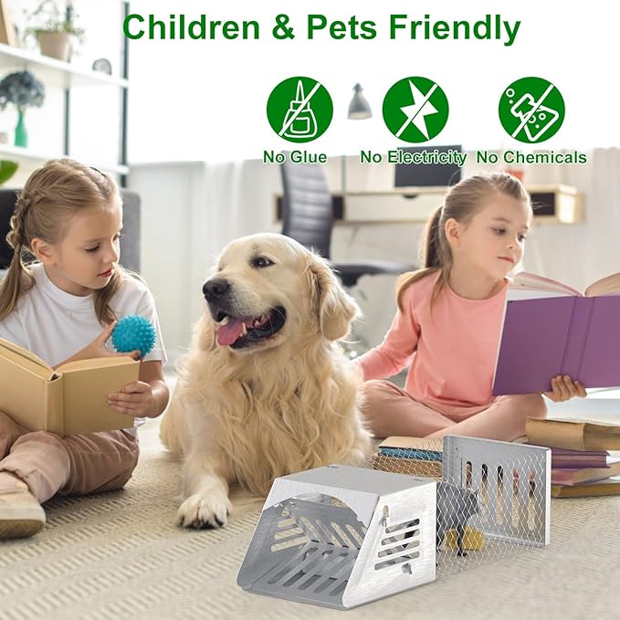 2 Pack Humane Rat Trap, Single Door Metal Automatic Continuous Mouse Cage Traps and Other Small Live Animals Cage, Easy to Catch and Release, Work for Indoor Outdoor