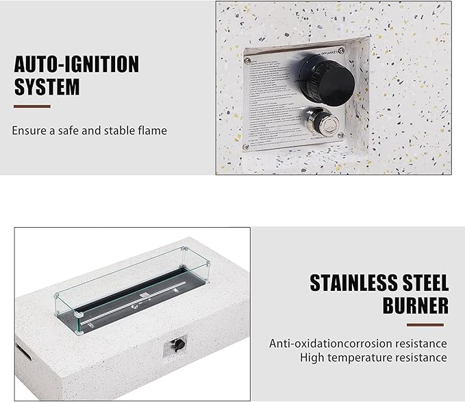 56" Propane Fire Pit Table, Rectangle Outdoor Fire Table w Glass Wind Guard(50,000 BTU), 2 Piece Patio Firepit Table Gas Fire Table w Fire Glass, Rain Cover for Outside, Backyard