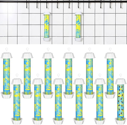 Qualirey 12 Pcs Sticky Fly Trap Fly Stick with Hanging Hook Adhesive Flying Catcher for Indoor Outdoor Trap Houseflies and Flying Insects Mosquito Bee Wasp Moth (Camouflage Style)