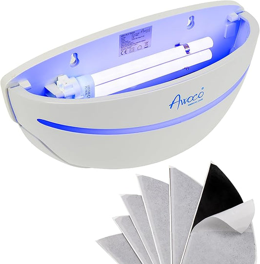 Awoco LED 5W 100V-240V Wall Mount Sconce Sticky Fly Trap Lamp XL 78” Extra Long Power Cord for Capturing Flying Insects, Flies, Mosquitoes, and Moths (Fly Trap XL + 6 Glue Boards)
