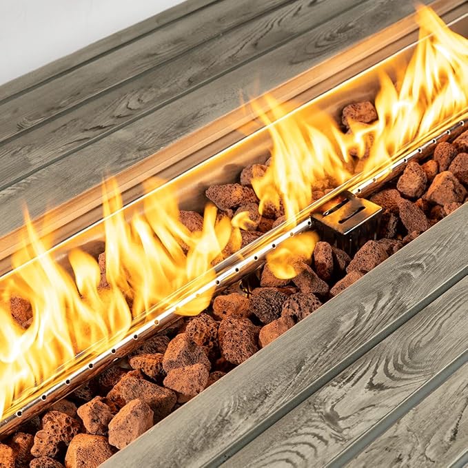 54'' Rectangle Steel Propane Fire Pit Table for Outdoor Home Garden Backyard Fireplace, Wood-Like Grain, Grey