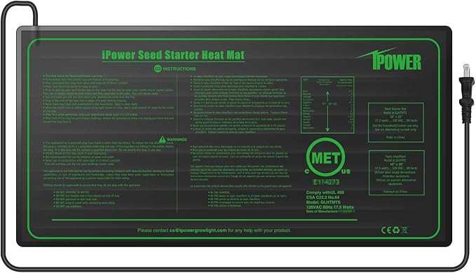 iPower 10" x 20" Waterproof Durable Seedling Heat Mat Warm Hydroponic Plant for Indoor Gardening Germination Starting