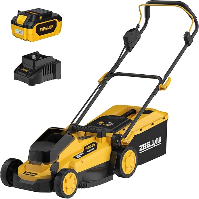 Electric Lawn Mower, 13-Inch 20V Electric Lawn Mower Cordless, 4.0Ah Battery and Charger Included, 2-in-1 Push Lawnmower with Grass Collection Bag, Adjustable 5-Positions Cutting Height