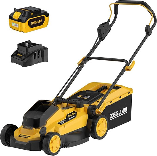 Electric Lawn Mower, 13-Inch 20V Electric Lawn Mower Cordless, 4.0Ah Battery and Charger Included, 2-in-1 Push Lawnmower with Grass Collection Bag, Adjustable 5-Positions Cutting Height