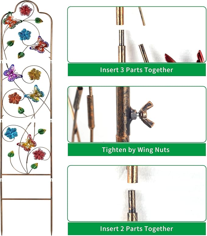2-Pack Metal-Garden-Trellis Plant-Support-Trellises Outdoor-Decoration Arched-Fence-Trellis - for Climbing Plants Patio Lawn Yard Backyard Wall Brackets 60'' H x 12'' W Colorful Butterfly