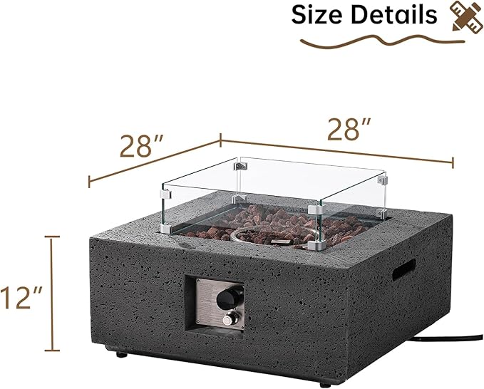 SUNBURY Outdoor Propane Gas Fire Pit Table, 35 Inch Square Patio Firepit Table, 50000 BTU Fire Table for Patio Set, Gray