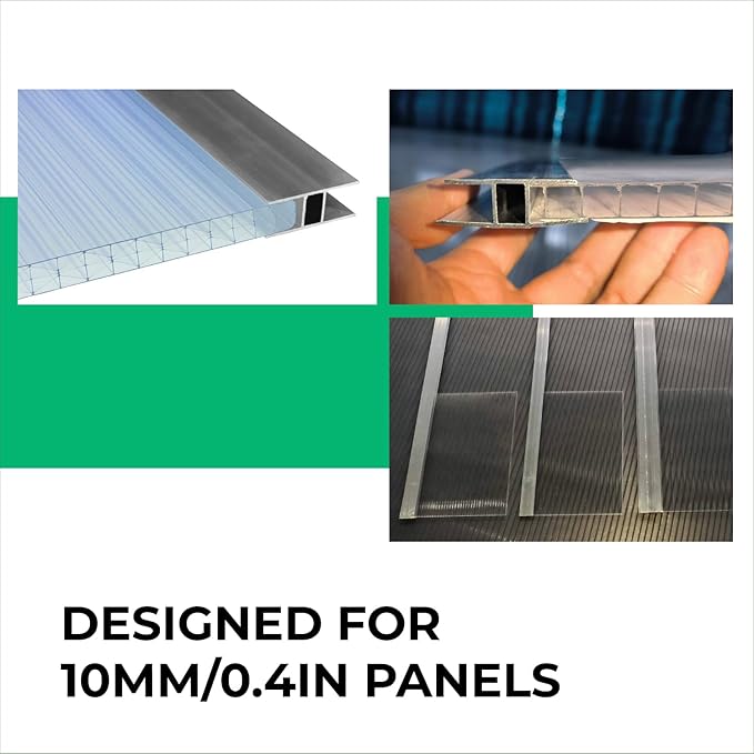 Aluminum H Connectors - Fits 4mm, 6mm, 8mm, or 10mm Twin-Wall Greenhouse Panels, Join 2 Pieces of Panels Together, 4-Foot Length, 10 Pieces (8mm Aluminum H Connectors)