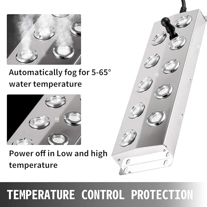 Vevor Happybuy Maker 10 Head Waterproof Power Supply Stainless Steel Mister Fogger 5kg/h Ultrasonic Mist Humidifier for Gardening and Pond, 10H, Silver