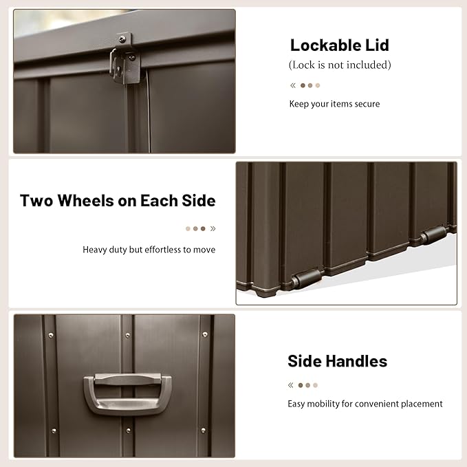 Metal Outdoor Storage Box,160 Gallon Waterproof Large Deck Box, Lockable Heavy Duty Home and Outside Storage Cabinet/Bin Container for Patio/Poolside/Backyard Cushions, Pillow -Brown