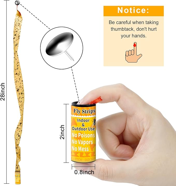 Glovv 24 Pack Sticky Fly Trap Indoor, Flies Strips Indoor Outdoor Hanging Paper Rolls for Home, Bug & Fruit Gnat Ribbons Tape Killer Catcher for Kitchen, Flying Insect Trap for Winged Insect, Mosquito