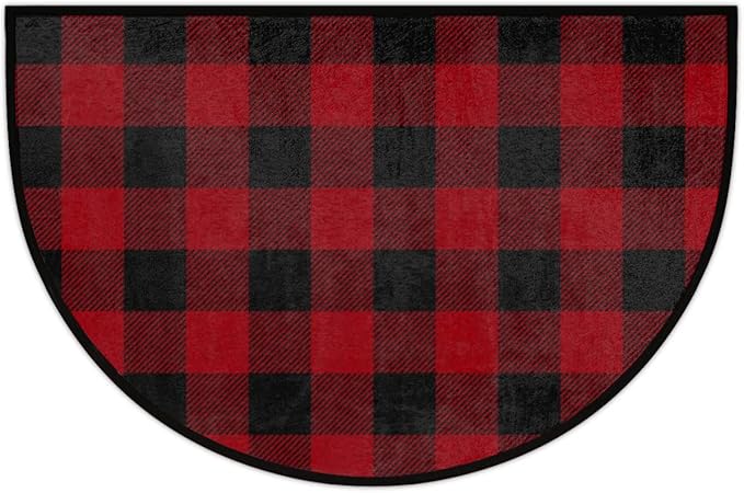 cfpolar Christmas Half Round Door Mat Buffalo Plaid Check Pattern Half Circle Mat Fireplace Rug Non-Slip Area Rug Low Profile Semicircle Doormats for Hearth Entry Garage Patio High Traffic Areas