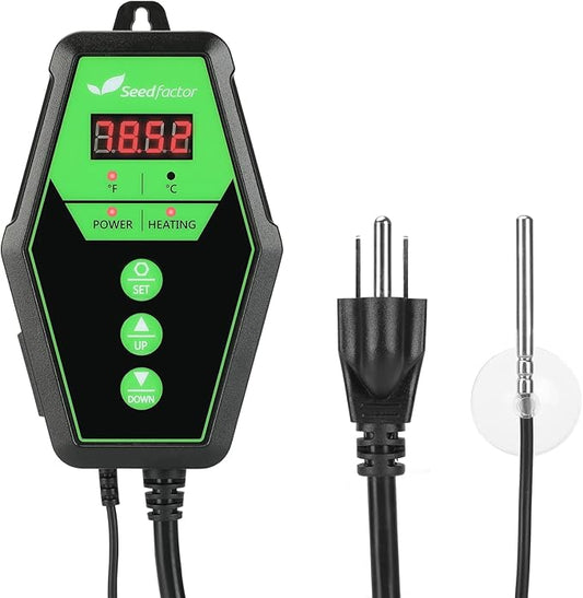 Seedfactor Digital Heat Mat Thermostat Controller for Seed Germination, Reptiles and Brewing Breeding Incubation Greenhouse, 40-108°F, 8.3A 1000W FCC-Certified, UL-Listed