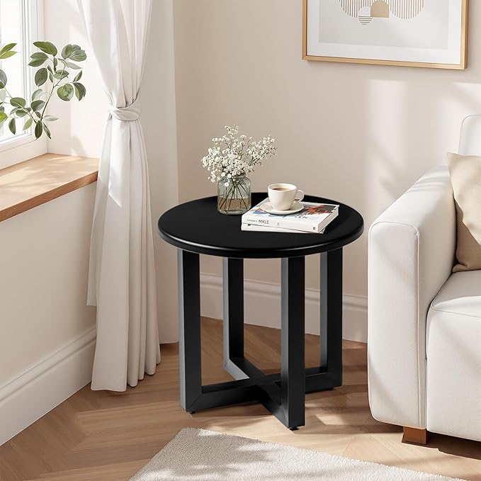 VINGLI Round Outdoor Side Table, Small Metal Outdoor Table Patio End Tables for Balcony, Porch, Garden and Poolside (Black)