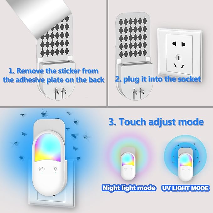 Fly Insect Trap,Indoor Plug-in Fly Traps for Flies, Fruit Flies, Moths, and Other Flying Insects,Moths Killer with Night Light (NO Devices + 5 Glue Cards)