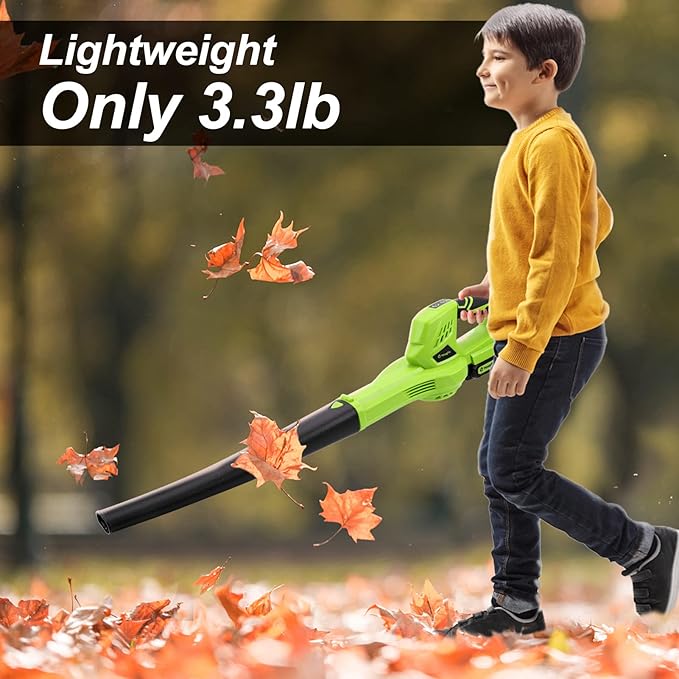 YOUGFIN Leaf Blower Cordless with Battery and Charger, 160CFM Battery Powered Electric Blowers for Lawn Care, 6 Speed Mode Small Rechargeable Leaf Blower Lightweight for Seniors (21V)