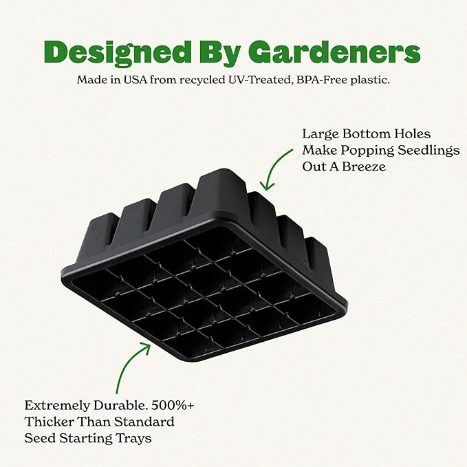 Epic Gardening Reusable Seed Starter Tray - 16 Cell/16 Seedling Starter Trays - Easy Watering, Indoor Greenhouse, Plant Starter, Gardener-Friendly for Seedlings | UV-Treated & BPA-Free - Black
