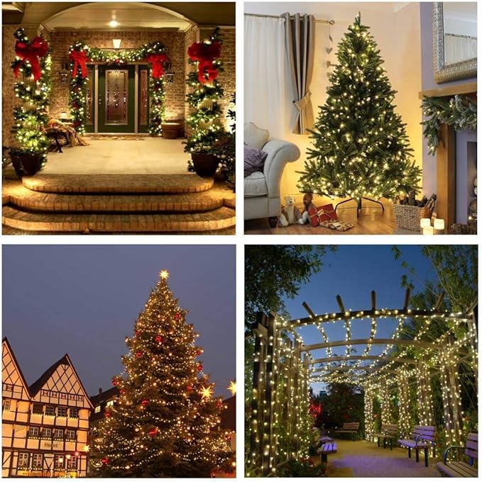 Joomer Solar Christmas Lights Outdoor, 4 Pack Total 156FT 400LED 8 Lighting Modes Solar String Lights Waterproof Fairy Tree Lights for Garden Yard Patio Christmas Decoration (Warm White)