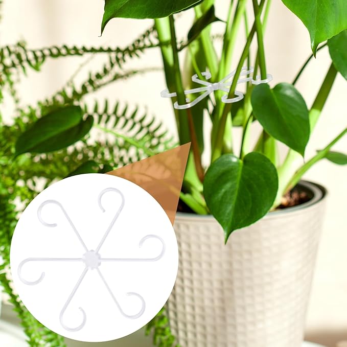 8PCS Plant Stem Support, 4 Sizes Climbing Houseplant Stem Holders, Plastic Reusable Flower Trellis Stem Hook Plant Care Growth Accessories for Flower Plants Indoor Outdoor- Green, Clear