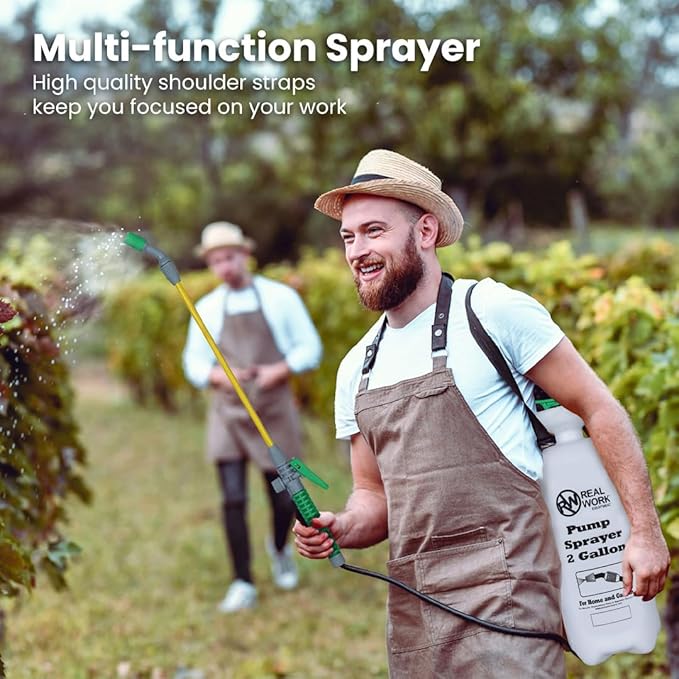 REALWORK 2-Gallon Handheld Tank Sprayer with Easy-Carry Shoulder Strap for Lawn, Garden, Yard, in Translucent White