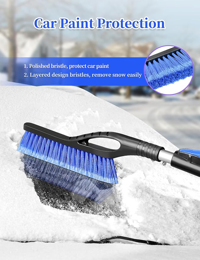 HEEYA Ice Scraper and Brush for Car, Extendable Snow Brush and Ice Scraper for Car Windshield Window, Car Snow Scraper and Brush with Foam Grip for SUV Truck Automobile Vehicle - Blue