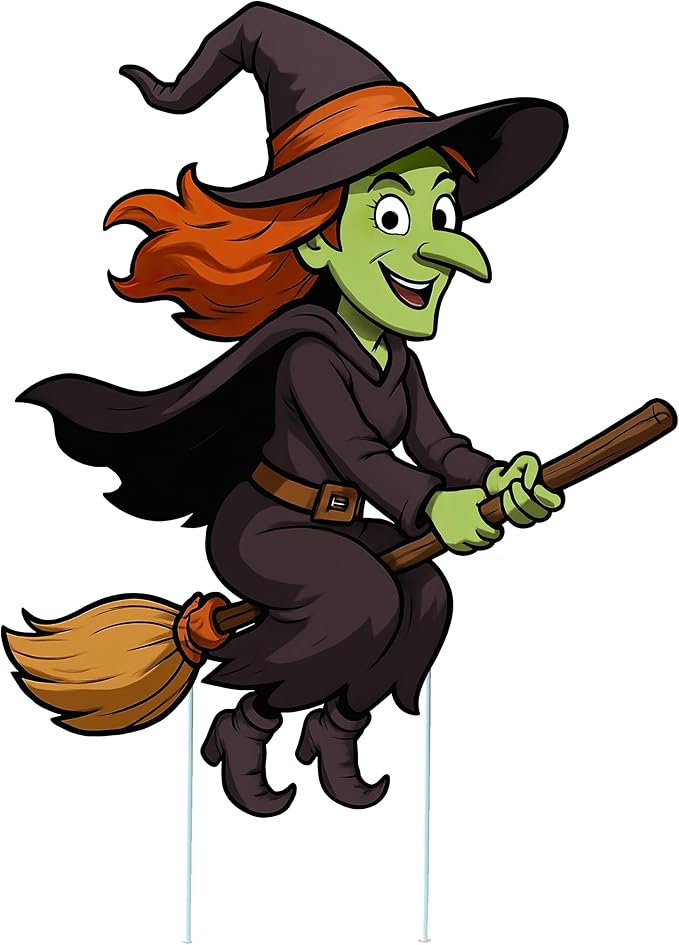 Large Funny Flying Witch on Broom Halloween Yard Sign Home Outdoor Lawn Decoration With Stakes Scary Spooky Decor