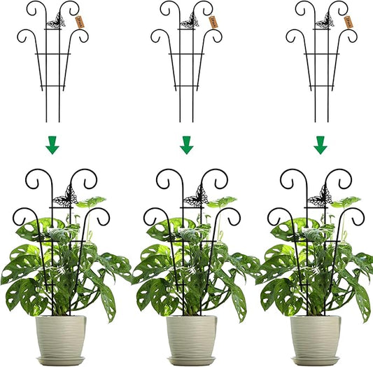 Indoor Plant Trellis for Climbing Plants, Stackable Garden Trellis for Potted Plants, Small House Plant Trellis for Vine Ivy Flower Plant Support Outdoor DIY Metal Trellis 3 Pack, Butterfly Design
