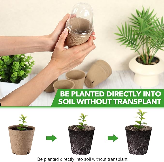 24 Pcs 3. 2 Inch Nursery Pots with Humidity Dome, Plant Seeding Starter Peat Pots for Planting, Flower Germination, Herbs and Vegetable Saplings, Indoor Outdoor Use