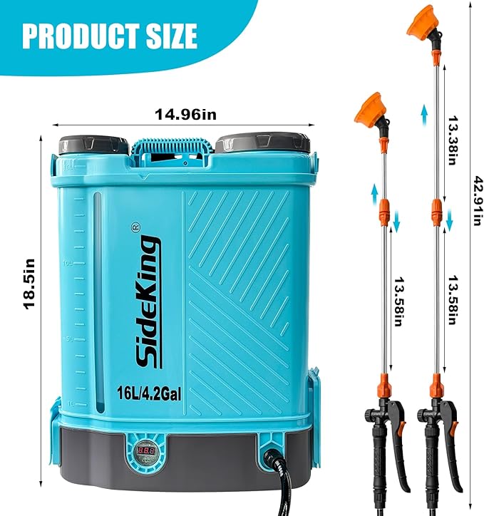 Battery Powered Backpack Sprayer 4 Gallon, 0-100 PSI Adjustable Pressure Sprayer Compatible with Makita 18V Battery, Electric Sprayer with Wand, 5 Nozzles, 2.6Ah Battery&Charger Included
