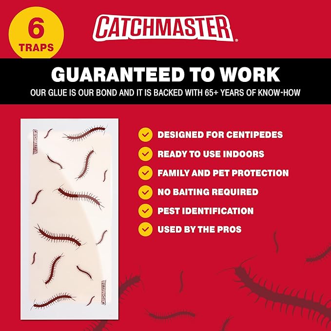 Catchmaster Centipede XL Giant Glue Boards 6-PK, Adhesive Bug Catcher, Cricket, Roach, Scorpion & Spider Traps for Home, Centipede Killer, Insect Glue Traps for House & Garage, Pest Control for Home