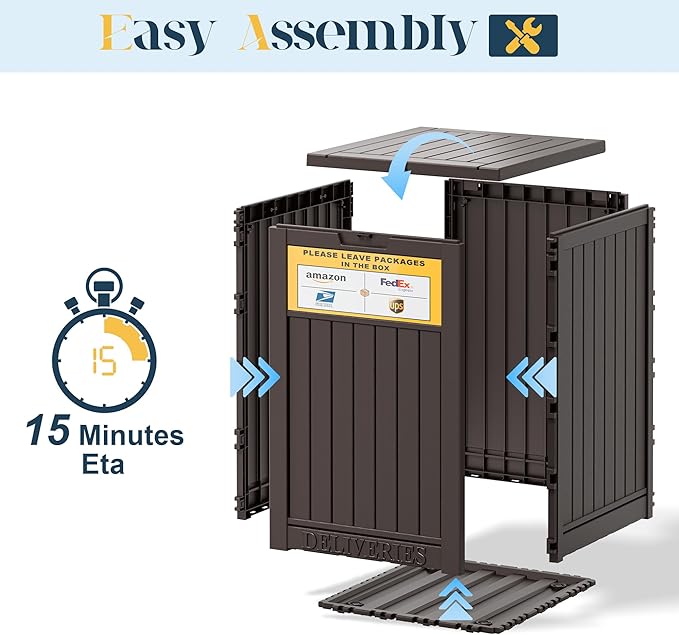 49 Gallon Package Delivery Boxes for Outside, Outside Storage Box Waterproof with Sign, Lockable Storage Box, Large Double-Walled Resin Weatherproof Deck Box for Porch and Patio, Brown