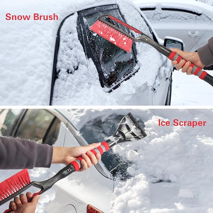 Snow Brush and Ice Scraper for Car Windshield,26.4" Window Scraper Deicer for Car SUV and Truck,Ice Scrapers and Brushes 2 in 1,Winter Car Automotive Exterior Accessories(2Pack Red)