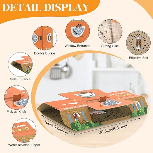 18 Pack Roach Traps Double Buckle Design, Adjustable Inlet & Enhanced Bait Roach Killer Indoor Infestation Cockroach Killer Indoor Home Child & Pet Friendly