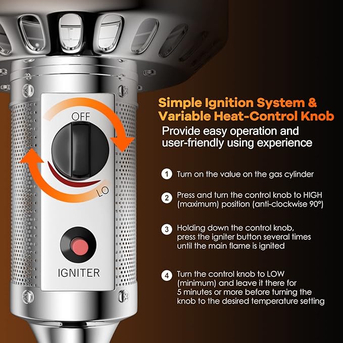 Giantex Outdoor Propane Heater, 48000 BTU Standing Gas Heater w/Shelf Tabletop & Wheels, Tip-Over Protection & Auto Shut Off, CSA Certified, Portable Patio Heater for Home & Commercial Use (Silver)