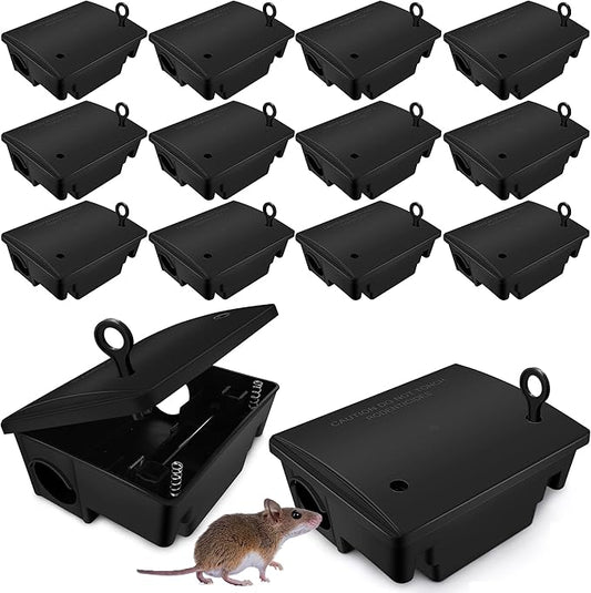Rat Bait Stations with Keys, 12 Pack Large Humane Mouse Rodent Bait Stations Mouse Rodent Rat Trap Outdoor Indoor, Heavy Duty Reusable Mice Bait Station Boxes for Outdise, Pets & Kids Safe