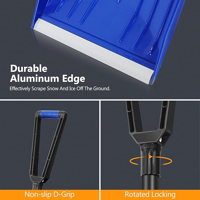 SHANTRA Folding Portable Snow Shovel, Aluminum Edge, D-Grip for Snow Removal, Car Driveway, Garden, Camping