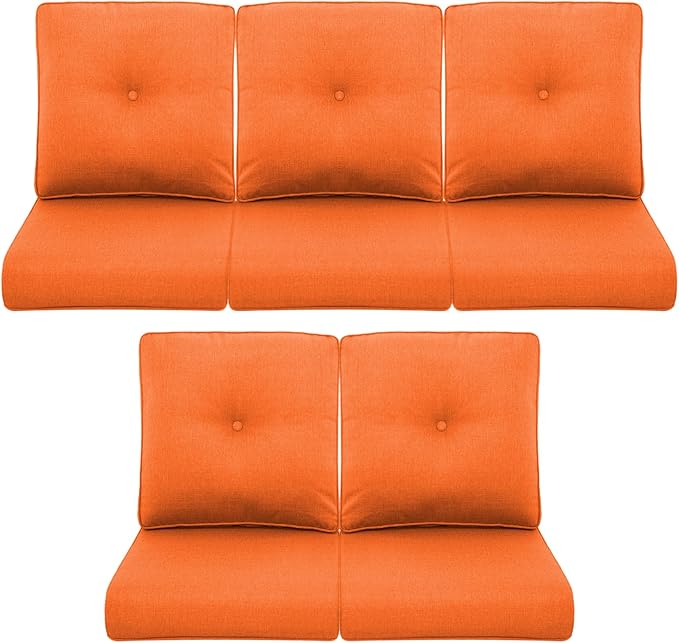 Patio Chair Cushions 5 Packs - Outside 22x24 High Back Water-Resistant Cushion with Zipper Cover for Outdoor Glider Rocking Chairs Loveseat 3-seat Couch Sofa – Orange/Buckle