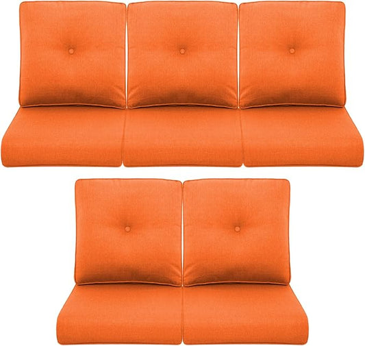 Patio Chair Cushions 5 Packs - Outside 22x24 High Back Water-Resistant Cushion with Zipper Cover for Outdoor Glider Rocking Chairs Loveseat 3-seat Couch Sofa – Orange/Buckle