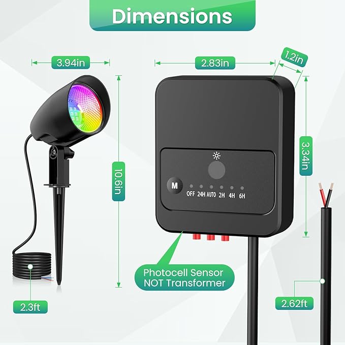 ZZXX 20W RGB Halloween Color Changing Landscape Lights Low Voltage Landscape Lighting IP66 Waterproof LED Outdoor Spotlight with Photocell Sensor for Patio Garden Yard Christmas Decoration (6 Pack)