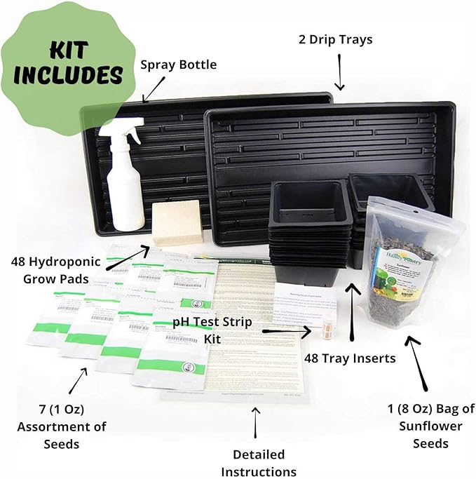 Hydroponic Sectional Microgreens Growing Kit - Grow Micro Greens & Herbs Indoor Gardening: All Supplies - Seeds, Trays, Instructions, Etc.