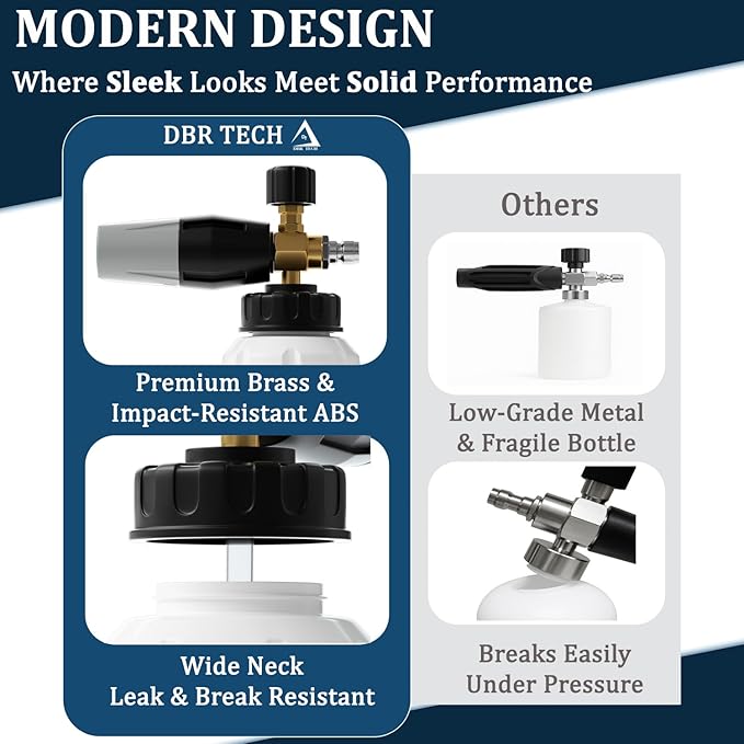 Foam Cannon for Pressure Washer, 1.1mm Orifice, 1000-4000 PSI, 1/4 Inch Quick Connector, Wide Neck and Adjustable Spray, Heavy Duty Car Snow Foam Blaster for Superior Foaming & Deep Clean, Grey