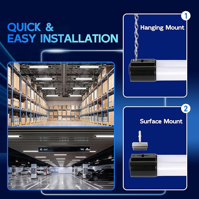 hykolity 10 Pack 4FT Linkable LED Shop Light, Utility Shop Light Fixture, 4400lm, 42W [250W Equivalent], 5000K Daylight Shop Lights for Garage, Hanging or Surface Mount, with Power Cord, ETL, Black