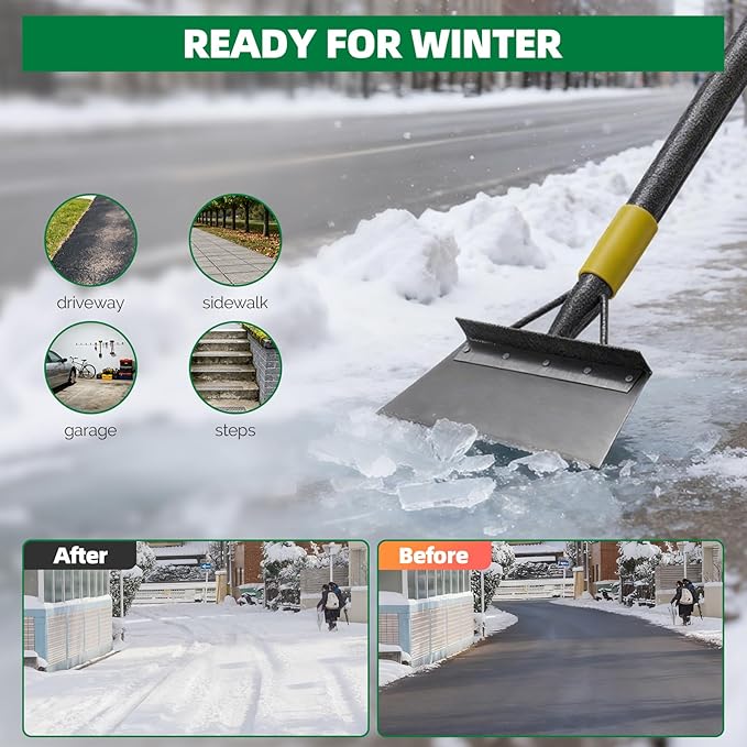 Floor Scraper Long Handle - Ice Removal Tool, Multifunctional Garden Cleaning Flat Shovel, 74" Weed Scraper Heavy Duty Sharp Blade for Lawn Edging,Sidewalk Weeding,Driveway Steps Snow Shovel