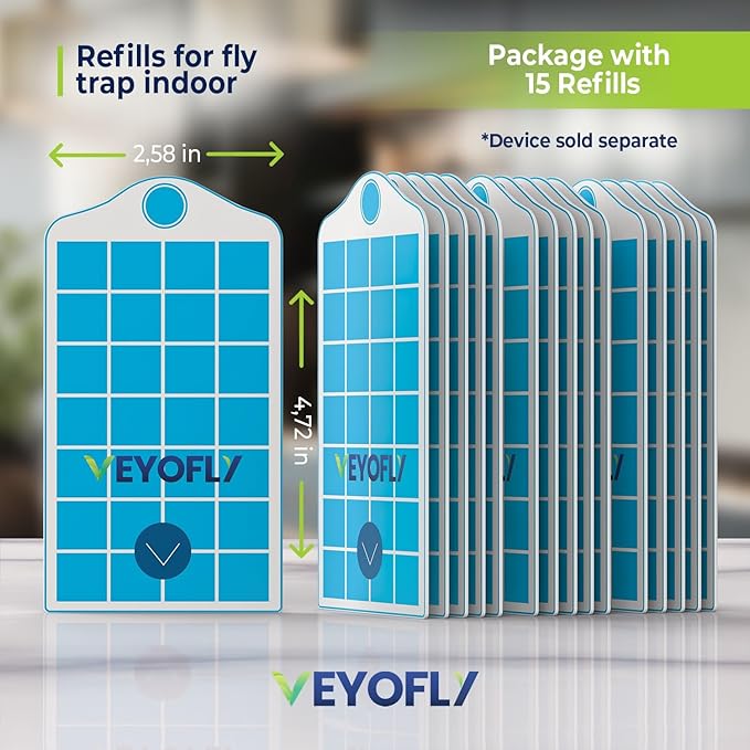 VEYOFLY Fruit Fly Traps for Indoors Refill, Gnat Traps for House Indoor, Fly Catcher, Fly Trap, Fly Trap, Plug in Catch for Fruit Flies, Moths, Gnats, Mosquito Trap (Pack of 15 Refills)