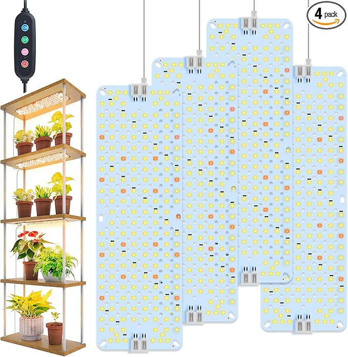 FECiDA 4Pack Grow Lights for Seed Starting, 2025 40W Flat Grow Light Panels for Shelves, Under Cabinet/Counter, Greenhouse, Indoor Plants, 4,8,12 Hr Timer, Free Linking