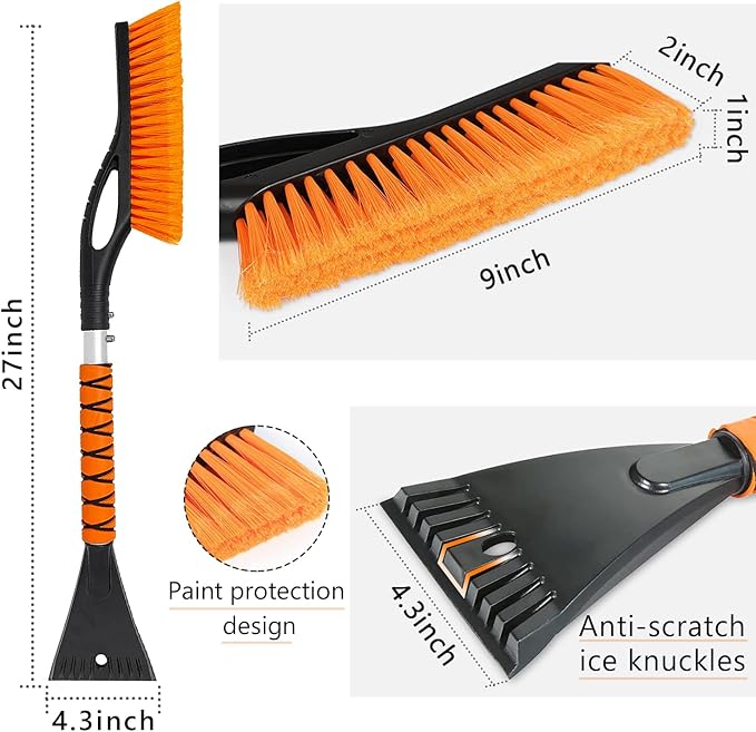 27" Snow Brush and Ice Scraper for Car Windshield - Heavy Duty Detachable Snow Removal Tool with Ergonomic Foam Grip for Cars, Trucks and SUVs
