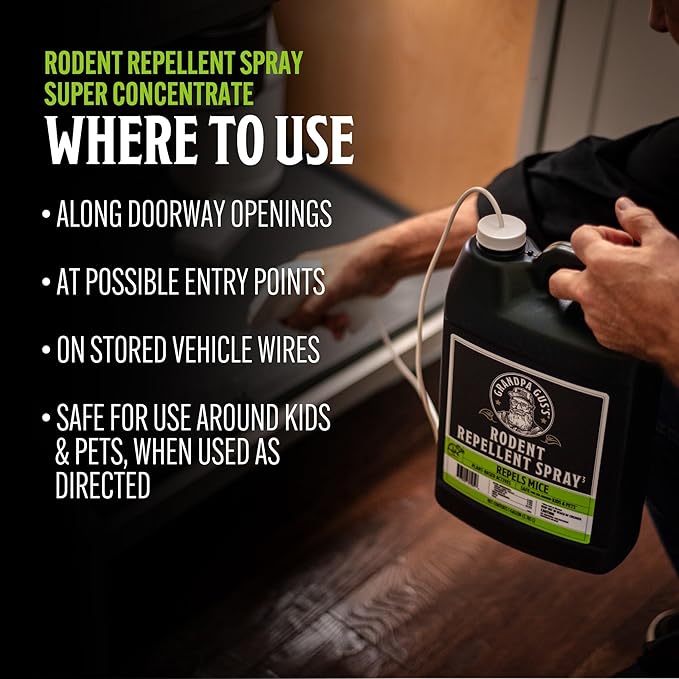 Grandpa Gus's Super Concentrate Rodent Repellent, 4 oz Makes 1 Gallon, Natural Peppermint Oil Spray, Humane Mice & Rats Control for Home & Garden, 4 oz