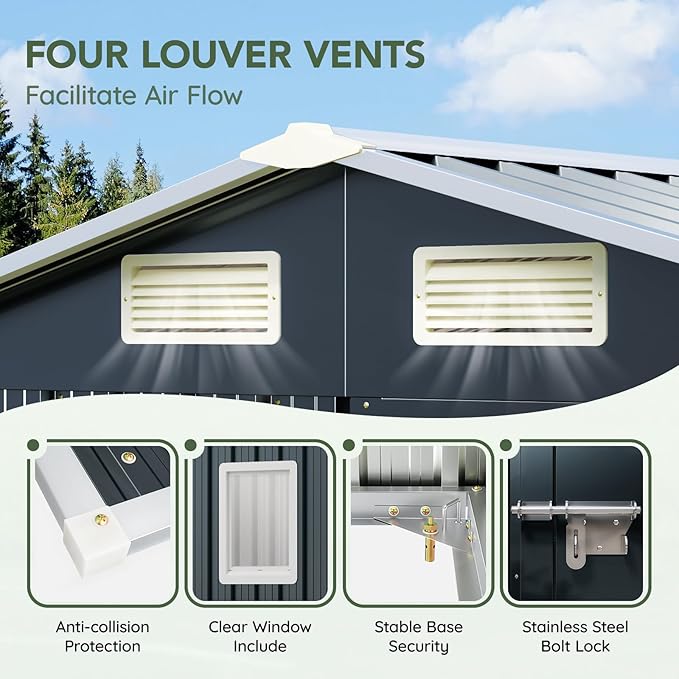 Update Version 6x4 FT Outdoor Metal Storage Shed, Single Door, 1 Clear Window, Tool Shed for Garden, Patio, Backyard Nightblue