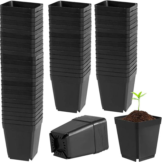 HOIGON 100 Pack 3 Inch Black Square Nursery Pot, Durable Thickened Plastic Nursery Pots with Drain Holes, Small Square Planting Containers for Flower Tomatoes Basil