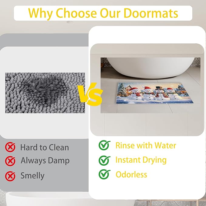 Welcome Mat Indoor,Winter Snowman Family Front Door Mat,Christmas Tree Entryway Rug for Porch Patio Non-Slip Outdoor Entry Doormat for Back Door Outside Entrance Hallways,30 x 17 Inch