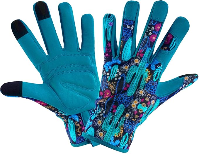 Gardening Gloves for Women, Printed Touchscreen Garden Gloves with Grip, Thorn-Proof Puncture-Resistant Work Gloves